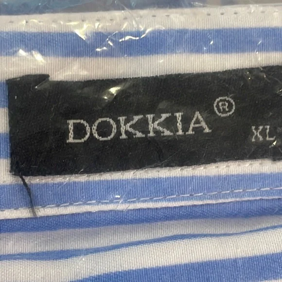 NWT DOKKIA Mens Blue White Stripe Short Sleeve Button Up Dress Shirt SIZE XL - Picture 4 of 6
